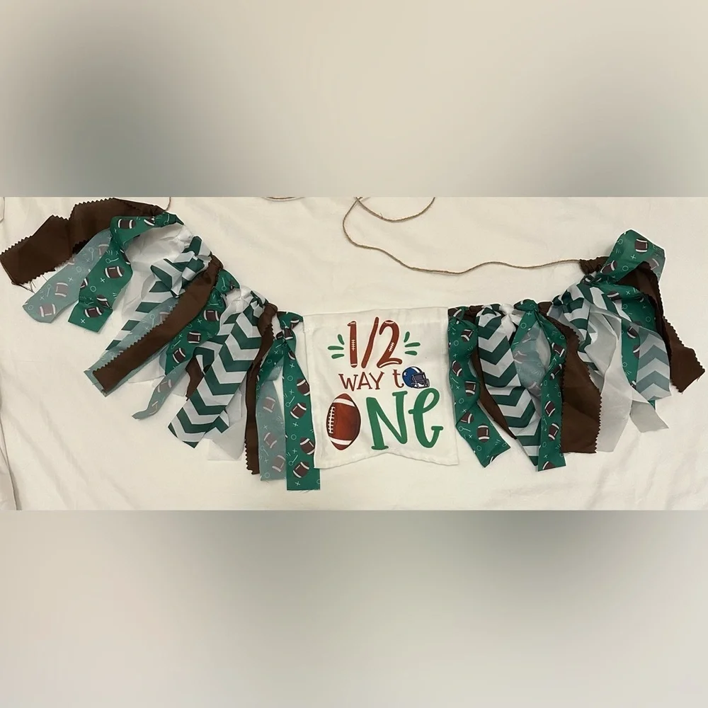 Half Birthday Football Themed Baby Outfit with High Chair Banner 9-12 Months